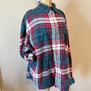 VTG Susquehanna Trail Flannel Shirt Men L Hunter Green Pink Plaid Thick Women XL